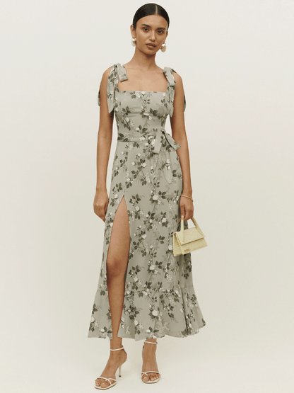 Budding Beauty Split Maxi Dress - Grey