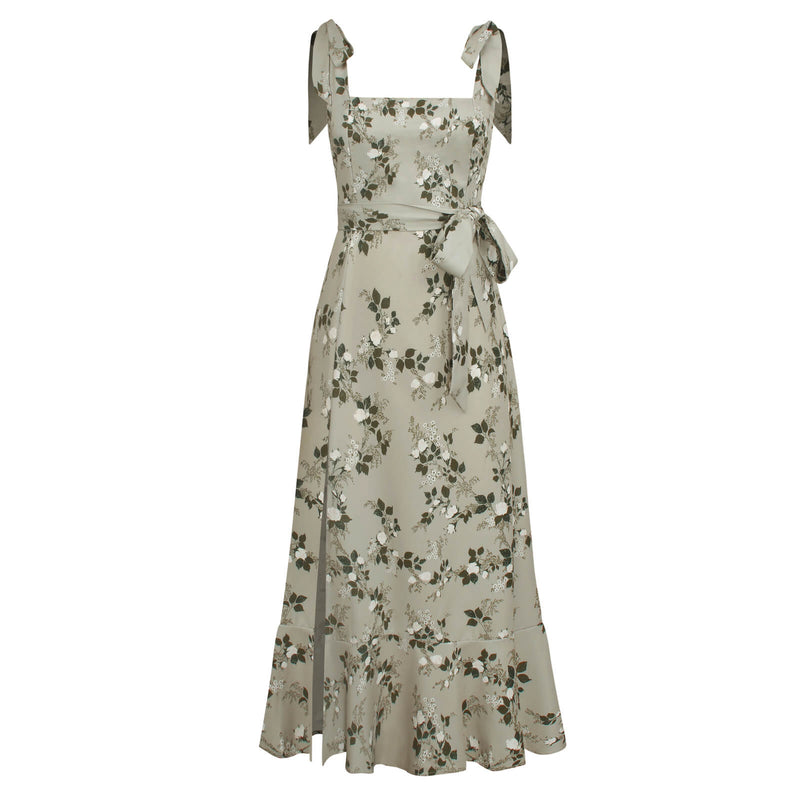 Budding Beauty Split Maxi Dress - Grey