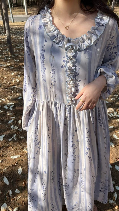 Fairy Mood Korean-inspired Cotton Long Dress _ Comfy Soft Girl Style Gown