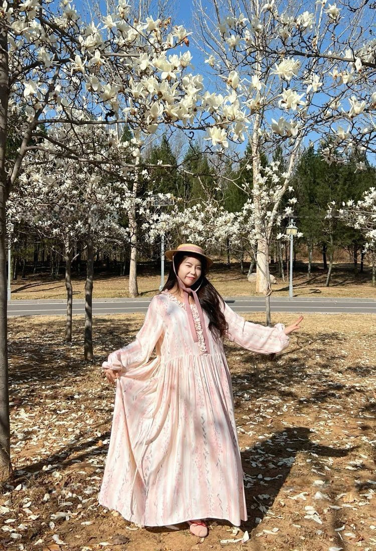 Fairy Mood Korean-inspired Cotton Long Dress _ Comfy Soft Girl Style Gown