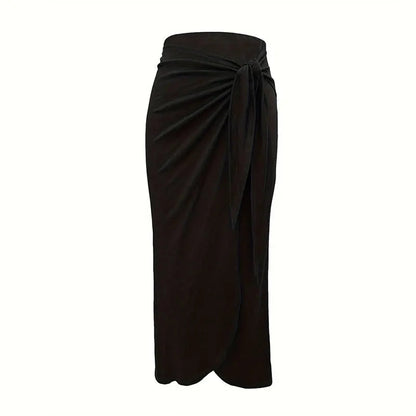 Autumn Summer Black Knitted Classical Knot Irregular Skirt