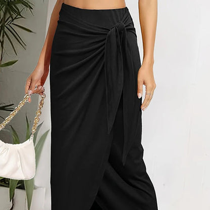 Autumn Summer Black Knitted Classical Knot Irregular Skirt
