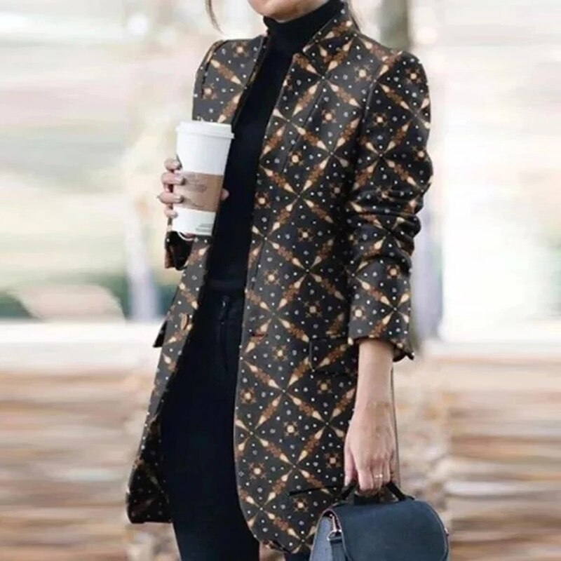 Dressbetty - Plaid Printing Long Thin Coat