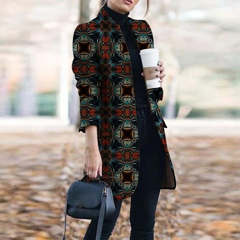 Dressbetty - Plaid Printing Long Thin Coat