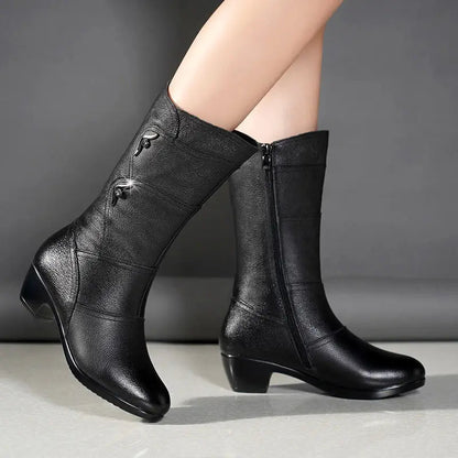 Black Middle Korean Low Heel Fleece Warm Anti Skid Ankle Boot