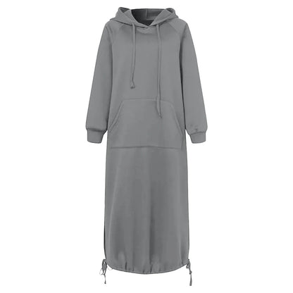 Split Hooded Large Pullover Autumn Pocket Warm Sweatshirt Hoodie Dress