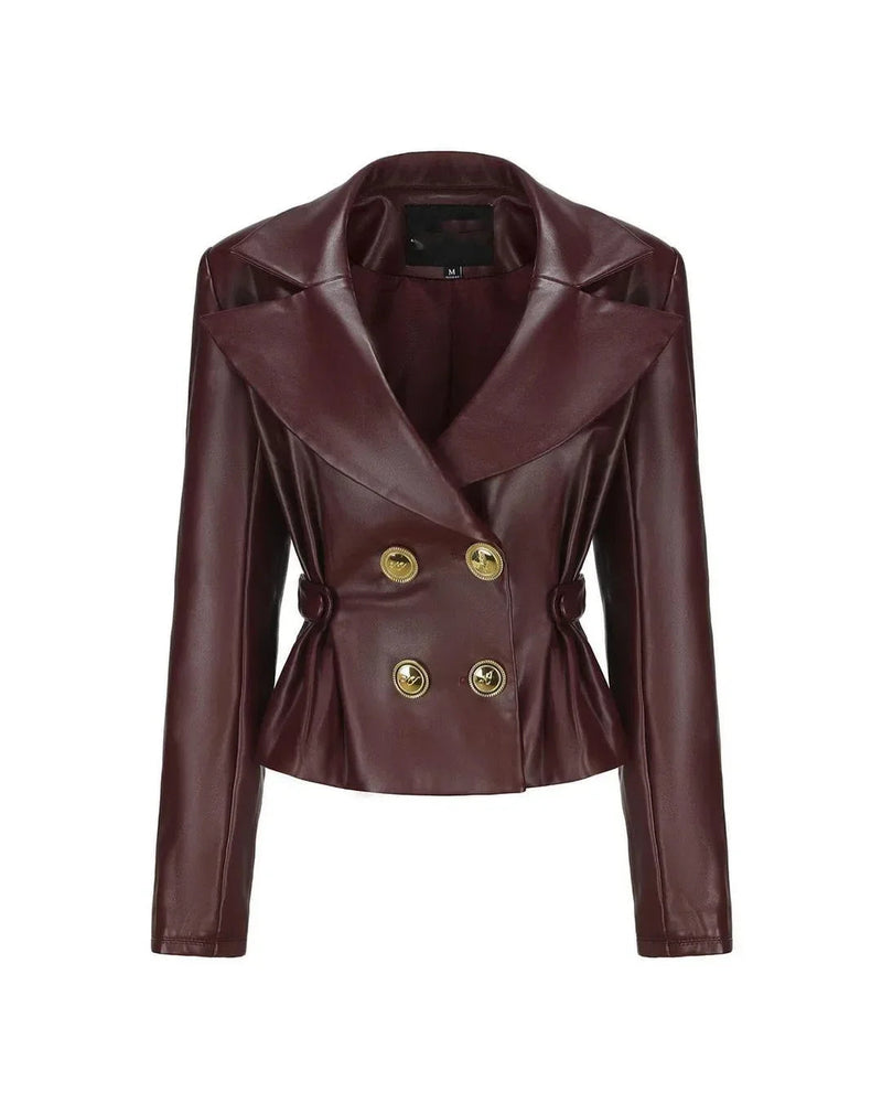 High Pleated Mini Lapel Double-breasted Female New Coat
