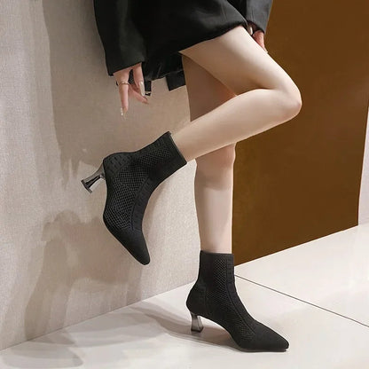 Fashionable Knitted Breathable Versatile Stretch Ankle Boot