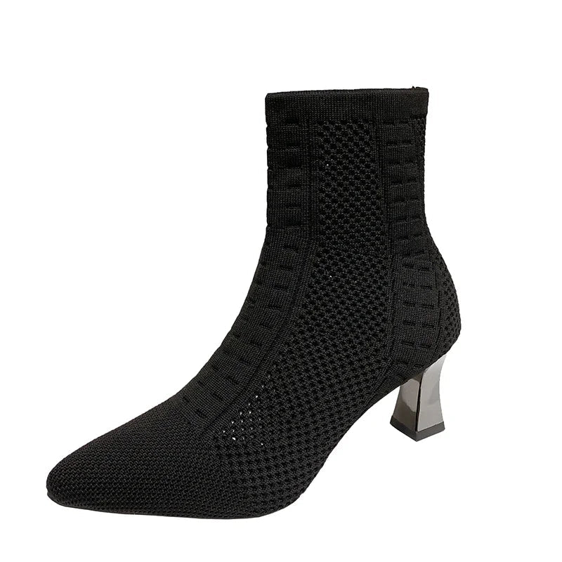 Fashionable Knitted Breathable Versatile Stretch Ankle Boot