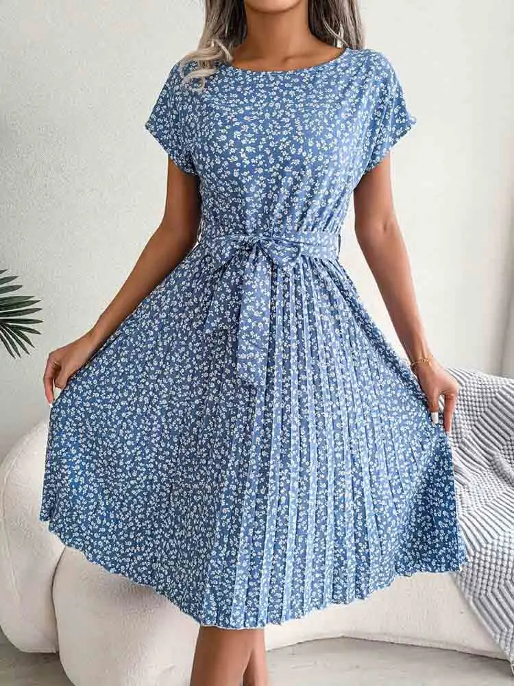 Pleated a Line Long Spring Short High Midi Dresses
