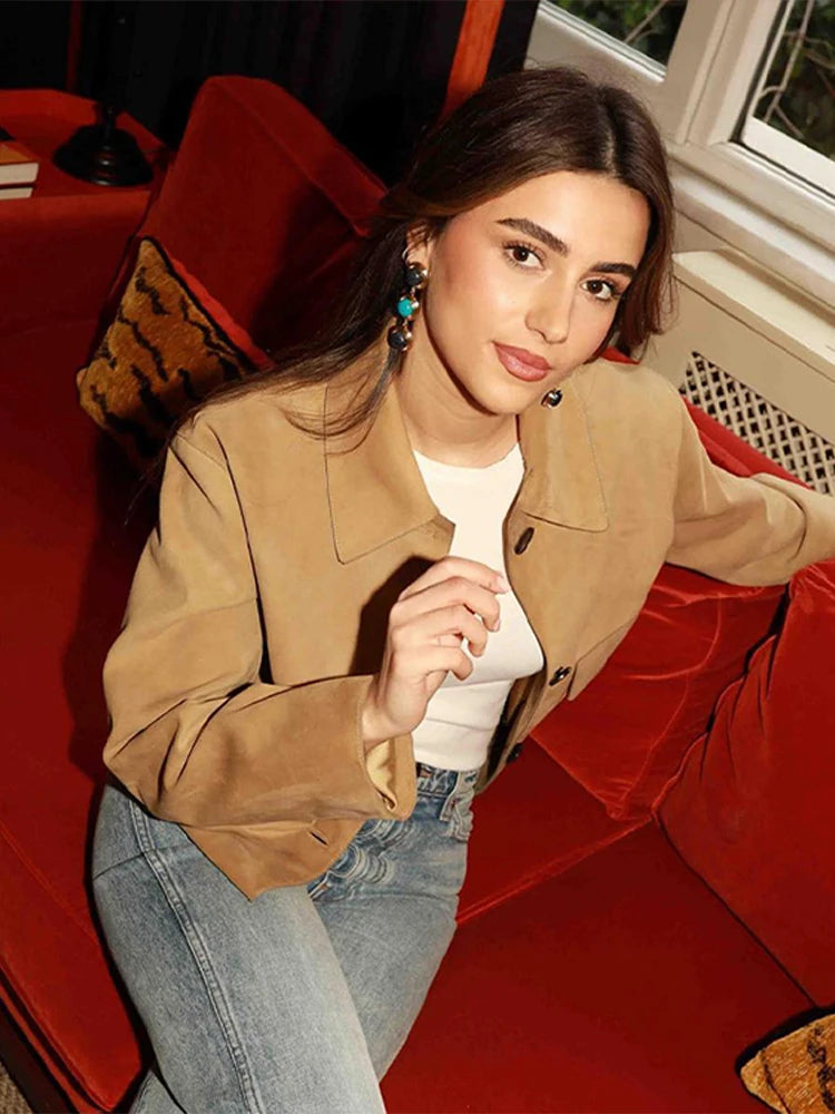Leather Lapel Single Spring Autumn Long Pockets Short Coat