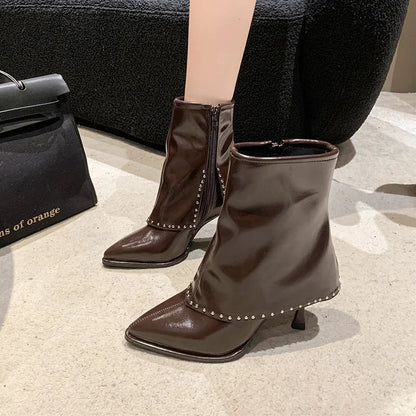 Winter Side Zipper Pointed Toe Short Stilettos Ankle Boot