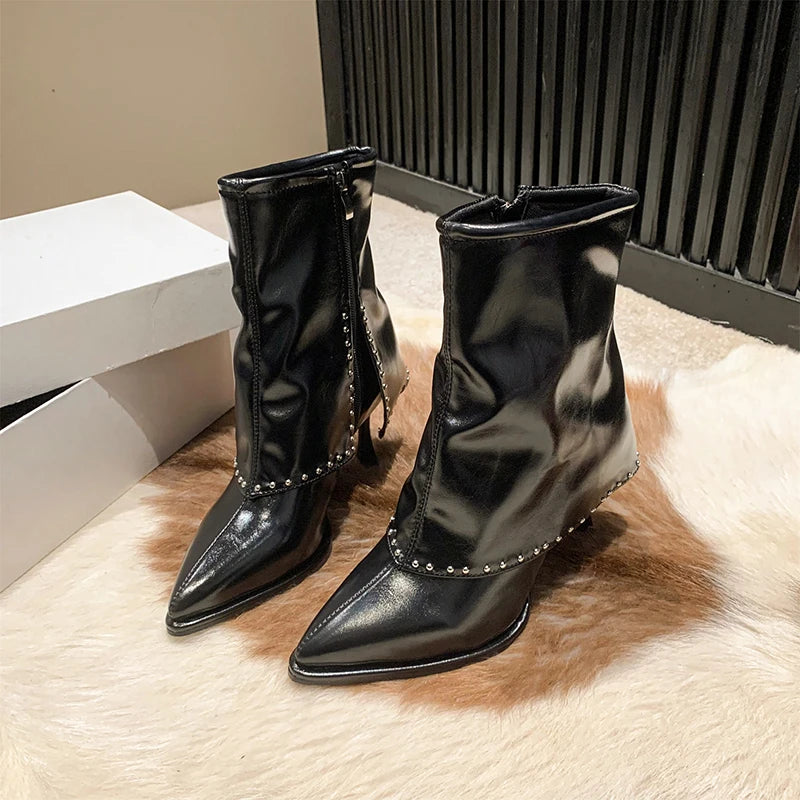 Winter Side Zipper Pointed Toe Short Stilettos Ankle Boot