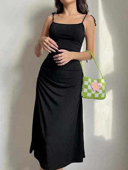 Strappy Black Irregular Backless Summer Clothes Midi Dresses
