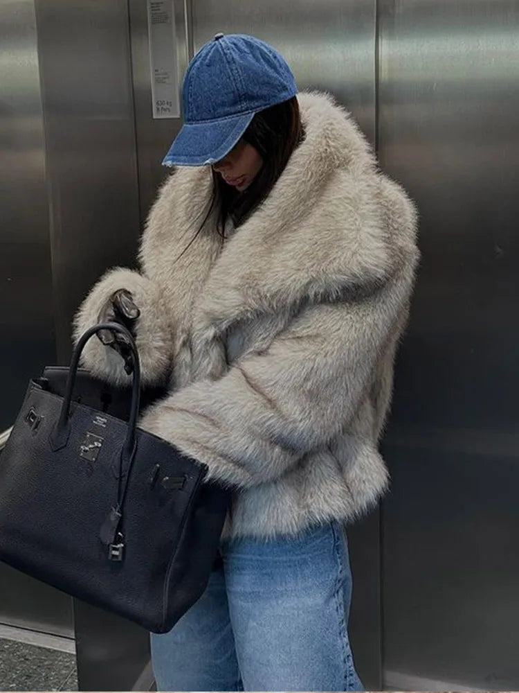 Faux Winter New Thick Warm Lapel Fluffy Coat