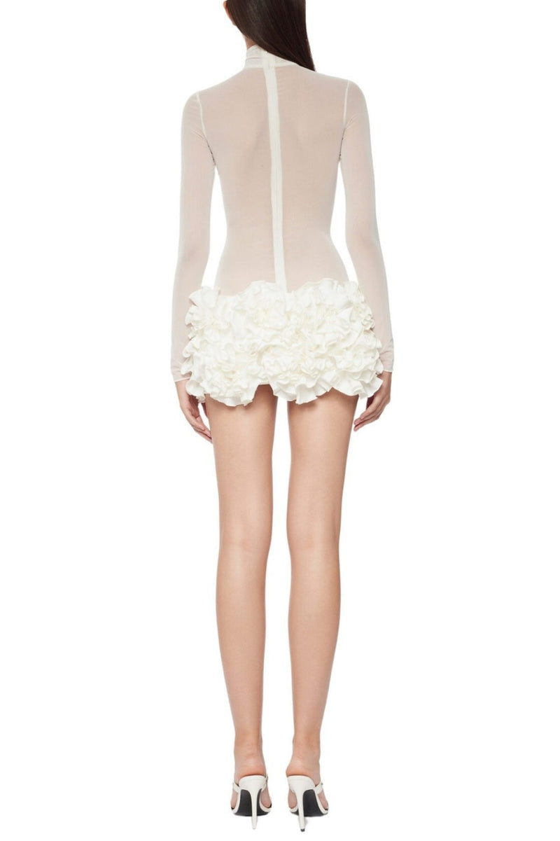 Fionna Mesh Long Sleeve Mini Dress - White