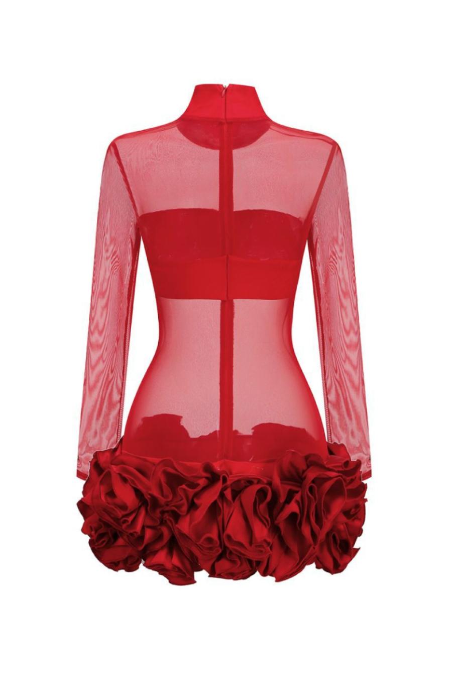 Fionna Mesh Long Sleeve Mini Dress - Red