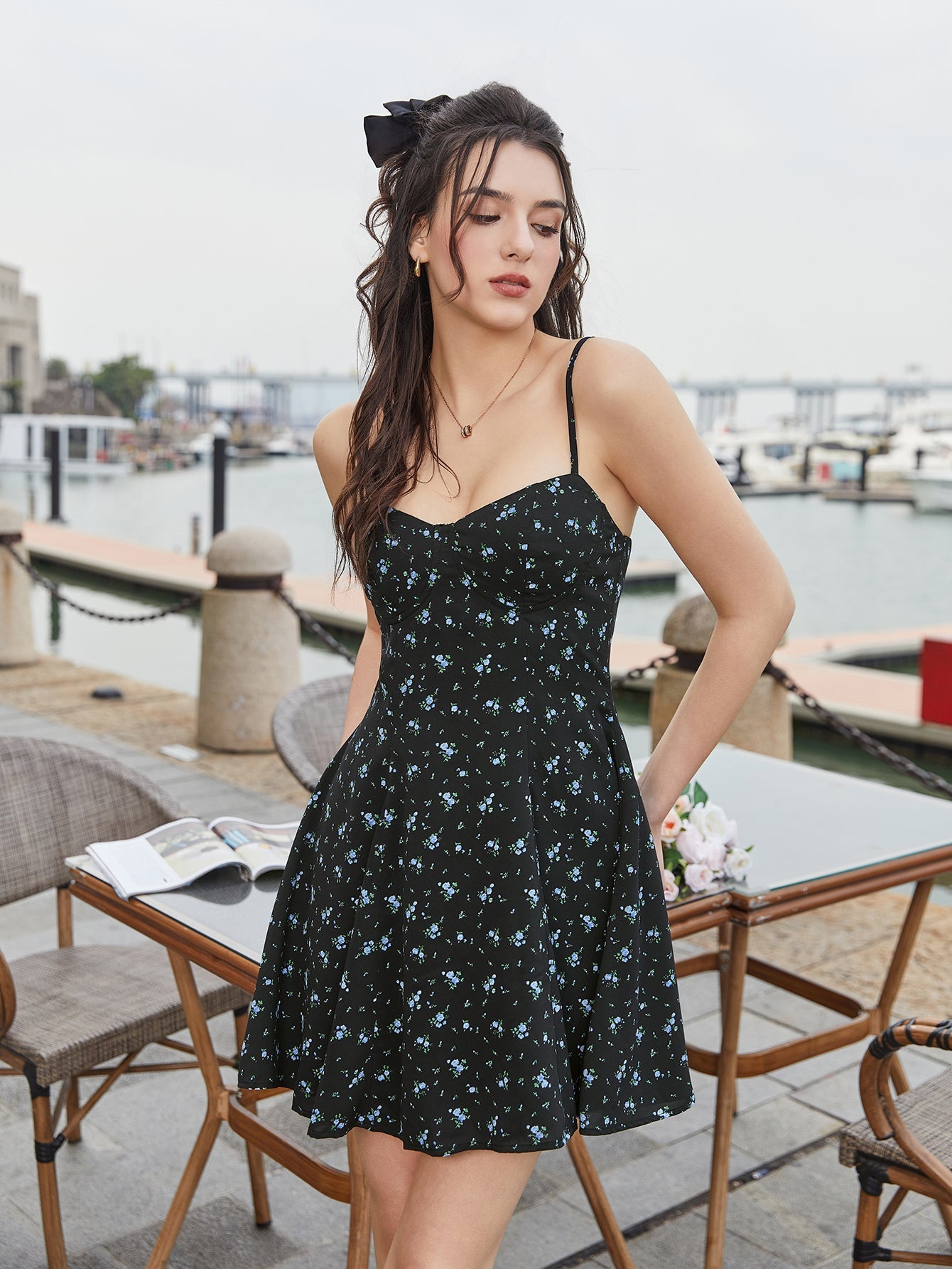 Print Backless Flared Hem Cami Dress