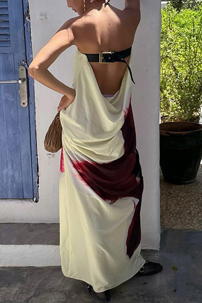 Print Backless Maxi Dress