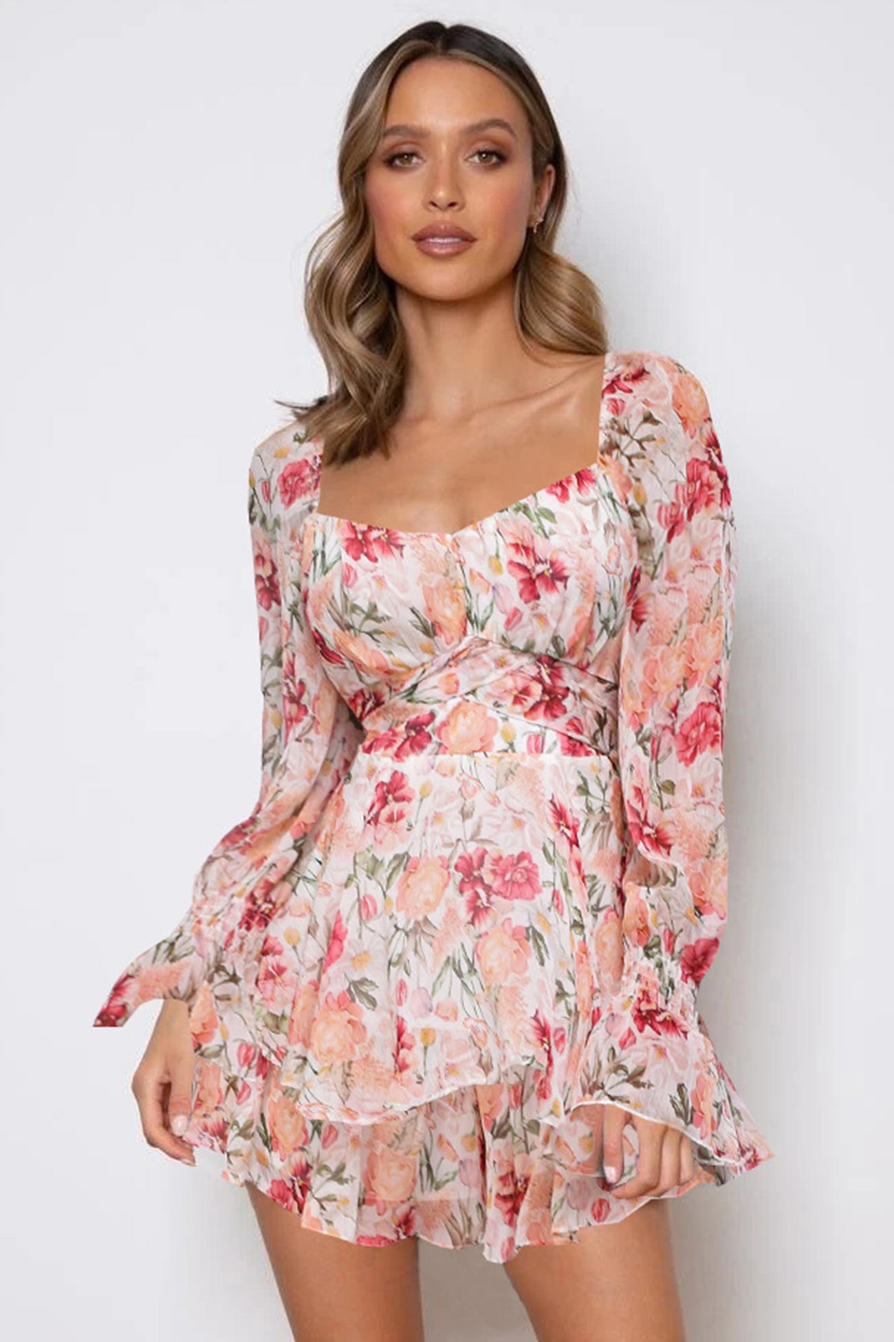 Print Long Sleeve Ruffled Skirt Pants