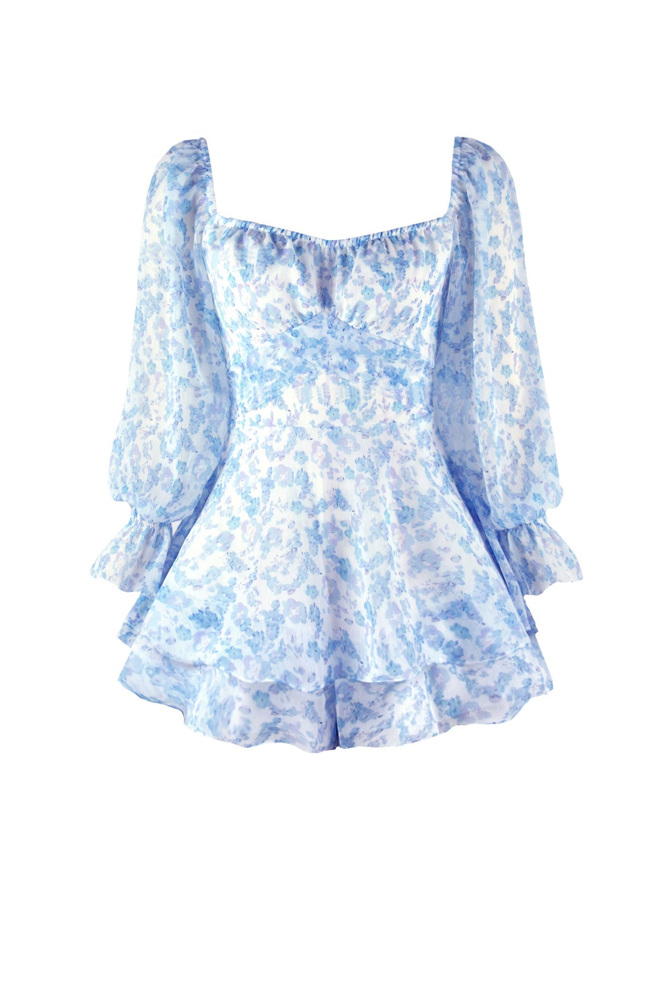 Print Long Sleeve Ruffled Skirt Pants