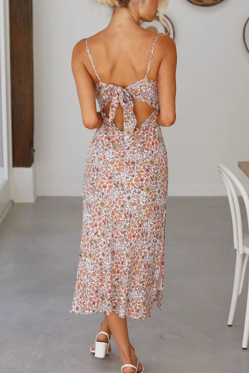 Print Low Cut Slit Cami Dress