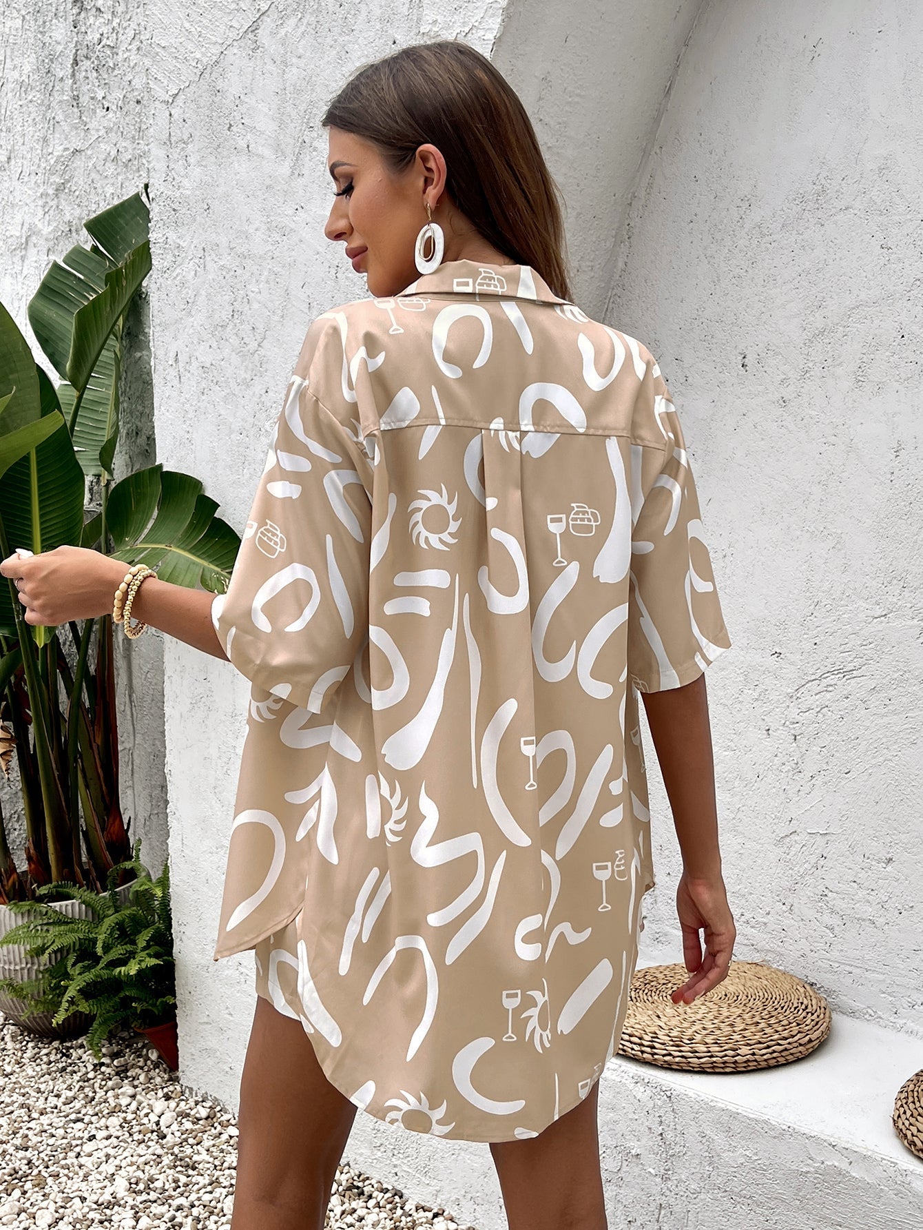 Print Short Sleeve Shirt&print Shorts Set