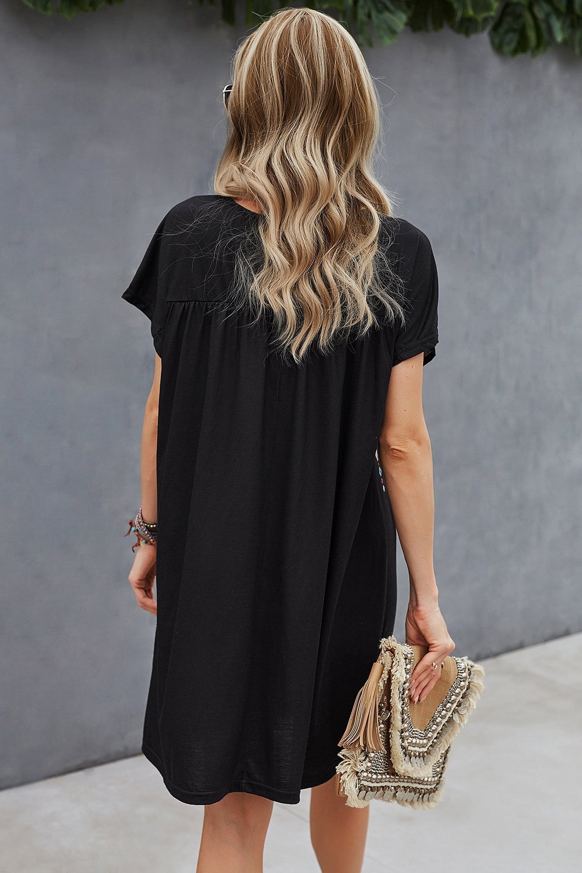 Embroidered Short Sleeve Mini Dress