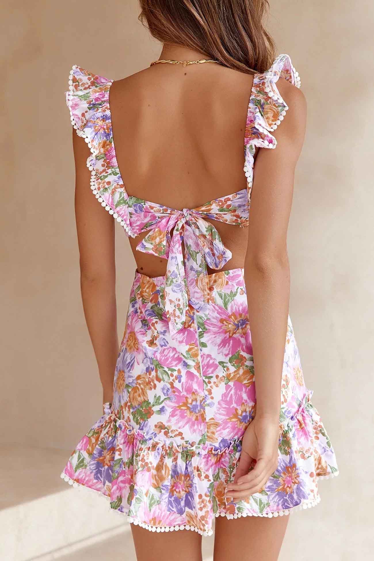 Ruffle Back Tie Mini Dress