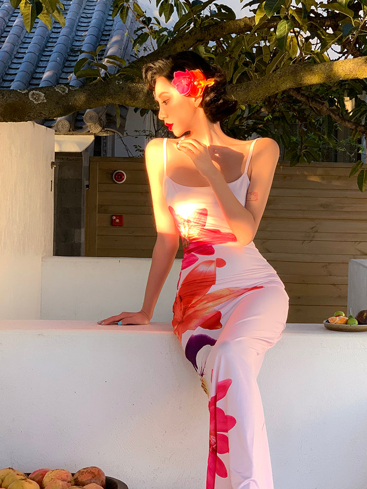 Spaghetti Strap Slim-fit High-slit Vacation Maxi Dress
