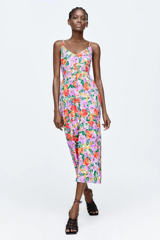 Buttoned Cami Slit Midi Dress