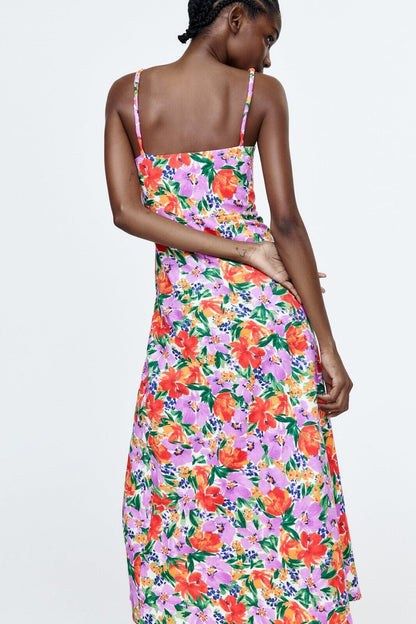 Buttoned Cami Slit Midi Dress