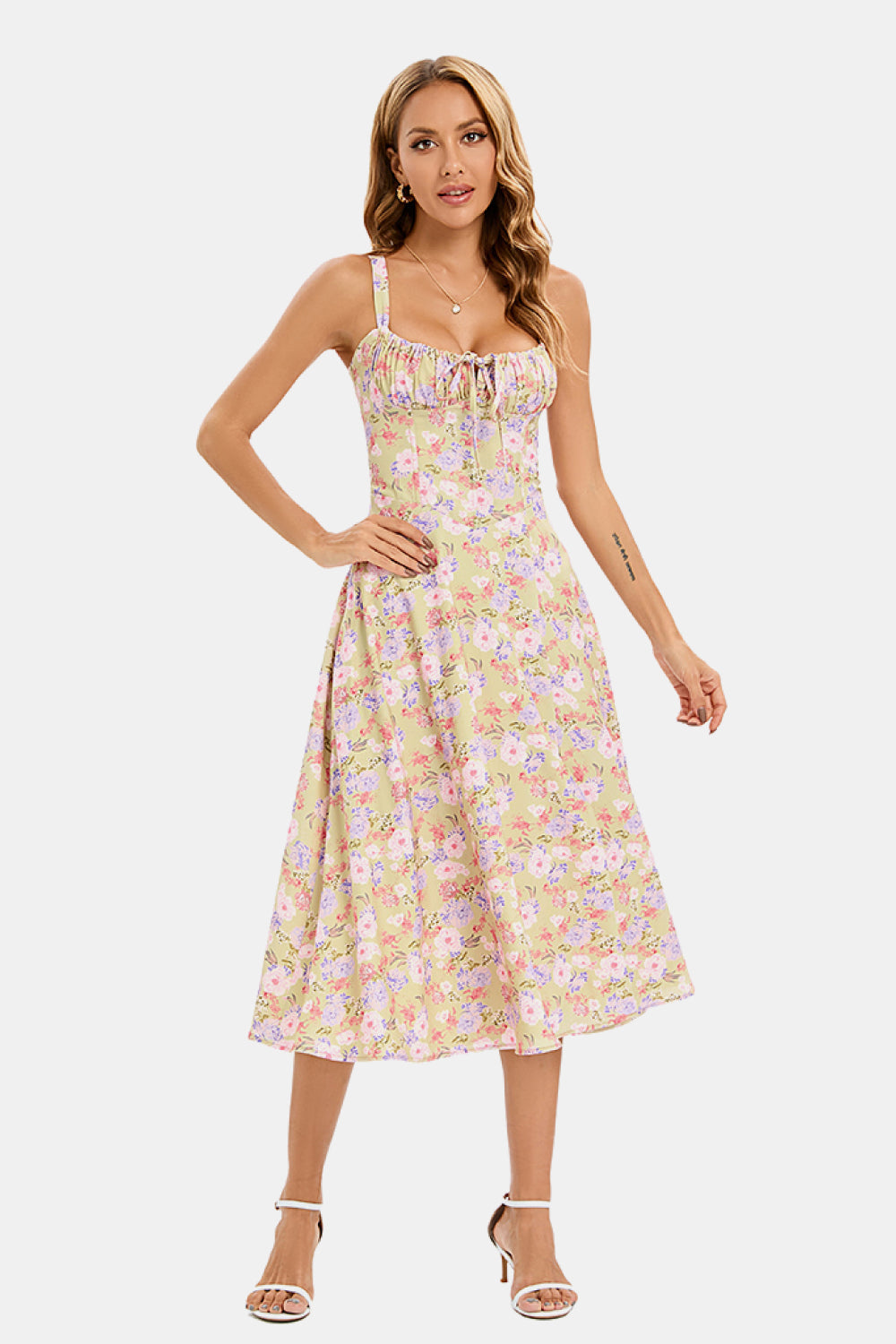 Corset Lace Up Slit Midi Dress