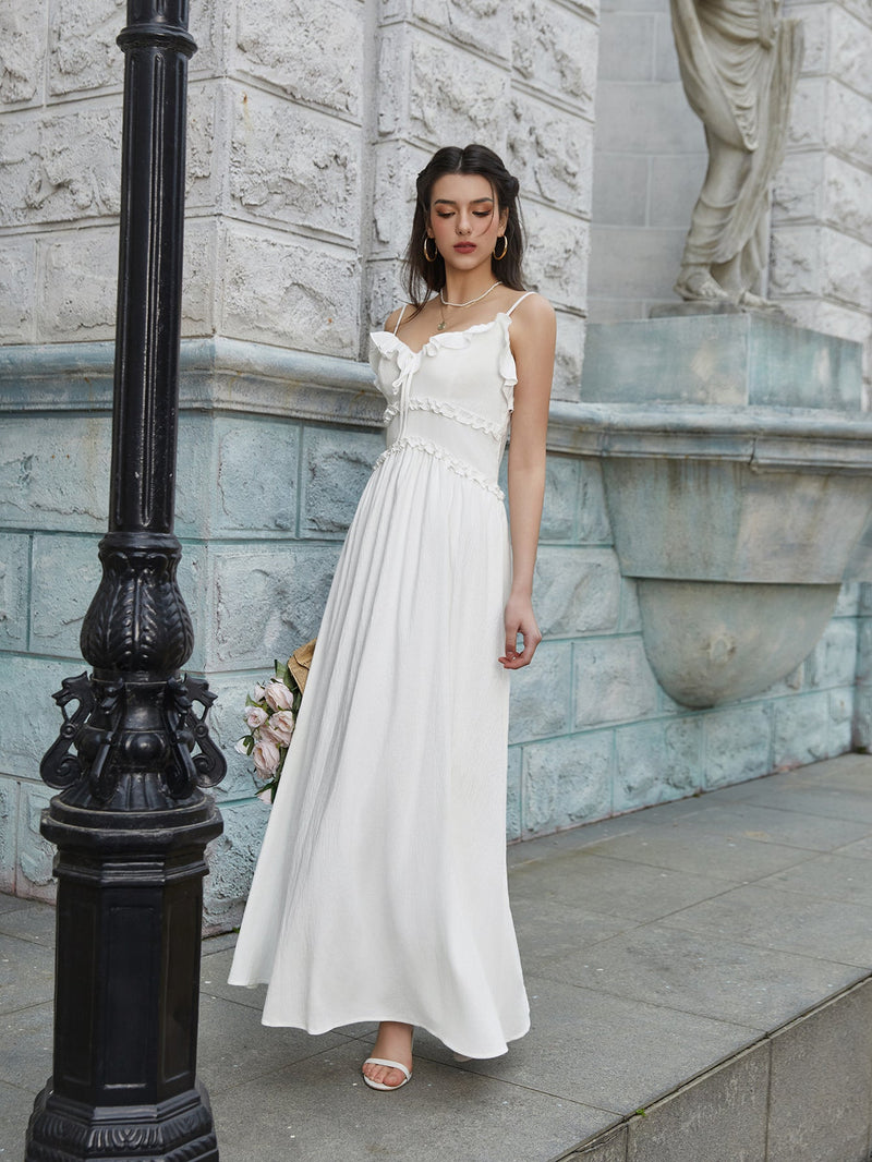 Flounce Trim Tie Front Cami Long Dress