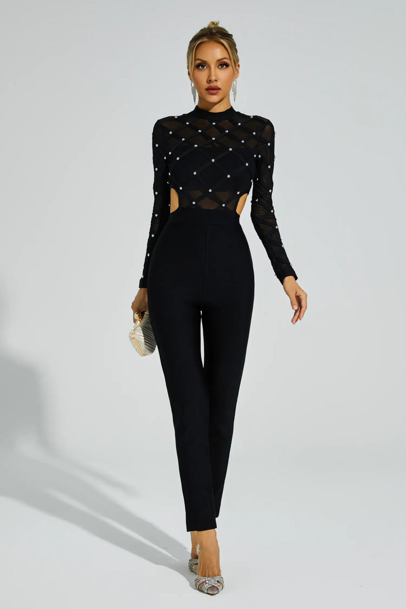 Carr Black Beaded Cut Out Jumpsuit