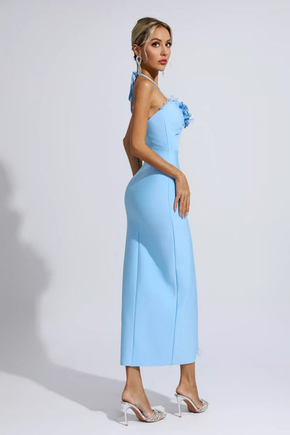 Francesca Blue Ruched Maxi Dress
