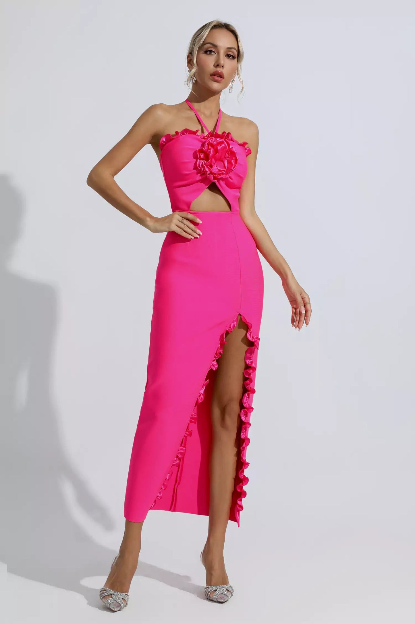Francesca Rose Red Ruched Maxi Dress