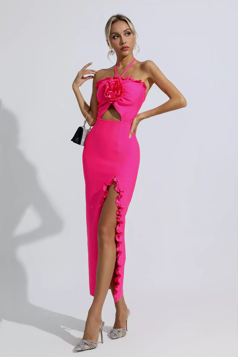 Francesca Rose Red Ruched Maxi Dress