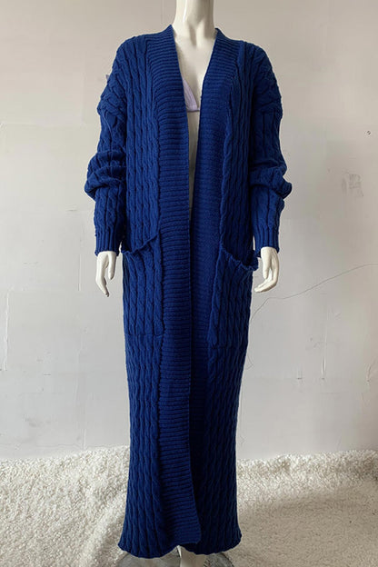 Pocketed Cable Knit Long Cardigan