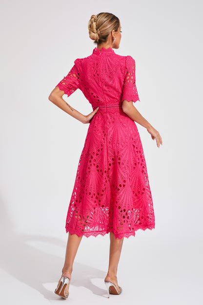 Freeman Rose Red Cut Out Midi Dress