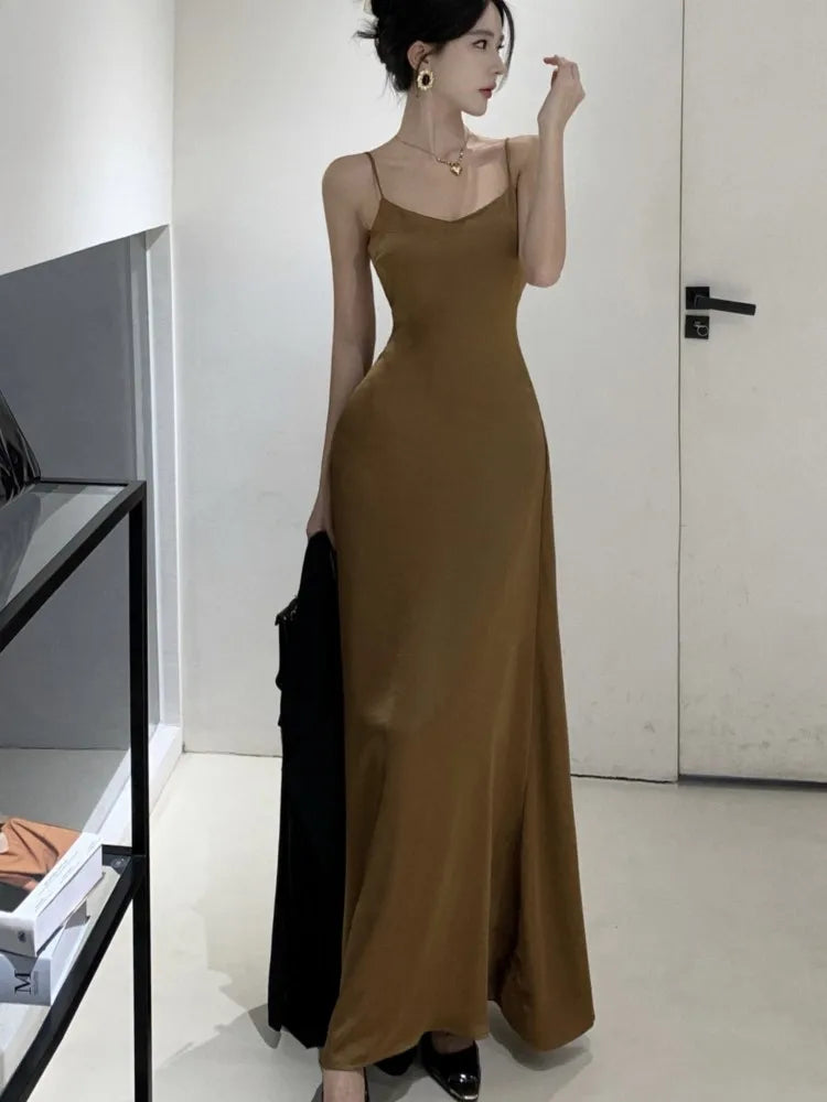 French Evening Party Dress Spaghetti Strap Long Dresses for Summer New Backless Slim Prom Robe Maxi Vestidos Mujer