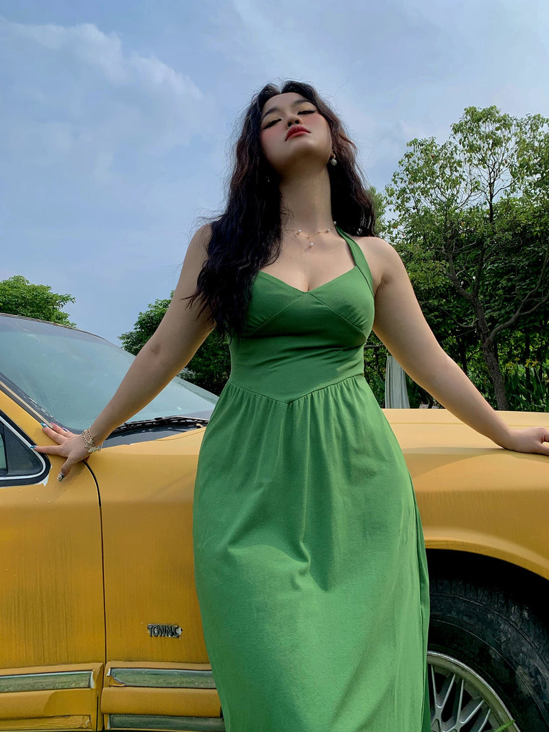 Classic French Halter Maxi Dress