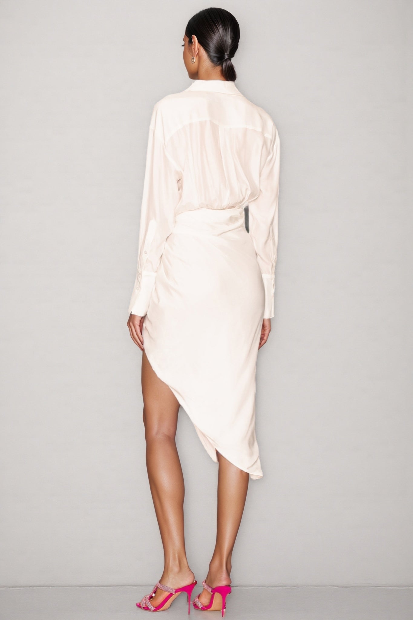 Gemlk V-neck Irregular Slit Midi Dress