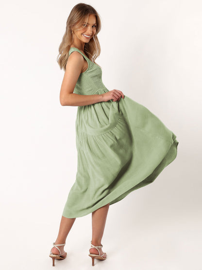 Feminine Frills Smocked Maxi Dress - Sage