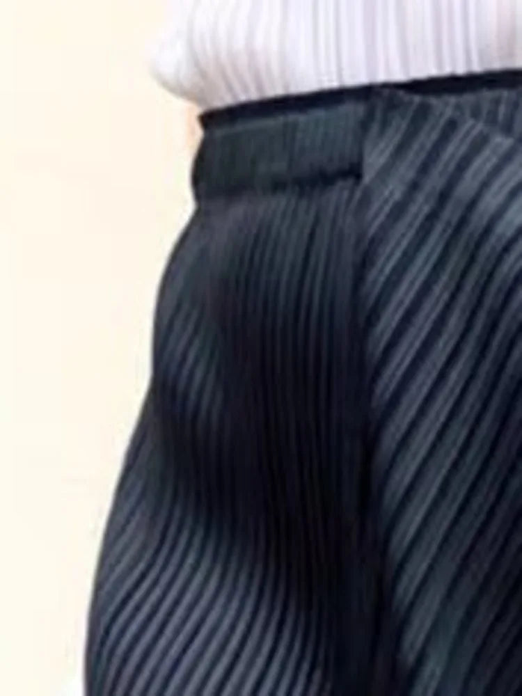 Splited Irregular Pleated Color Elastic Waist Skirt