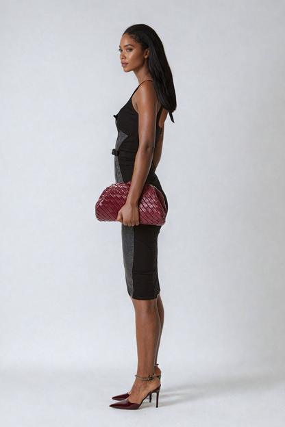 Gauri Buckle Deconstruct Midi Dress in Black