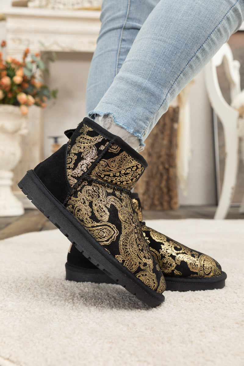 Embroidered Faux Fur-lined Leather Suede Boot