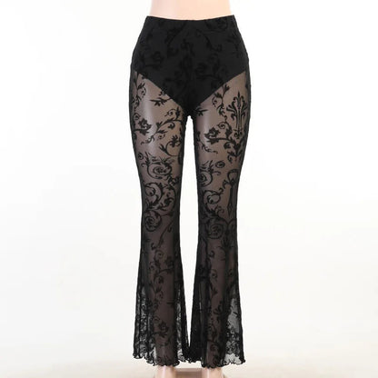 Harajuku Punk Grunge High Waist Cosplay Summer See Through Pants