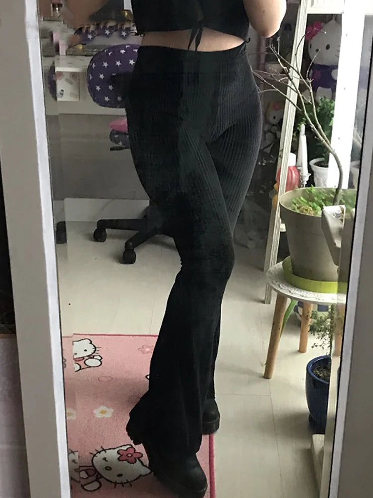 Goth Dark Flare Pants Aesthetic Emo Grunge Pants