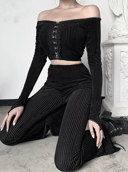 Goth Dark Flare Pants Aesthetic Emo Grunge Pants